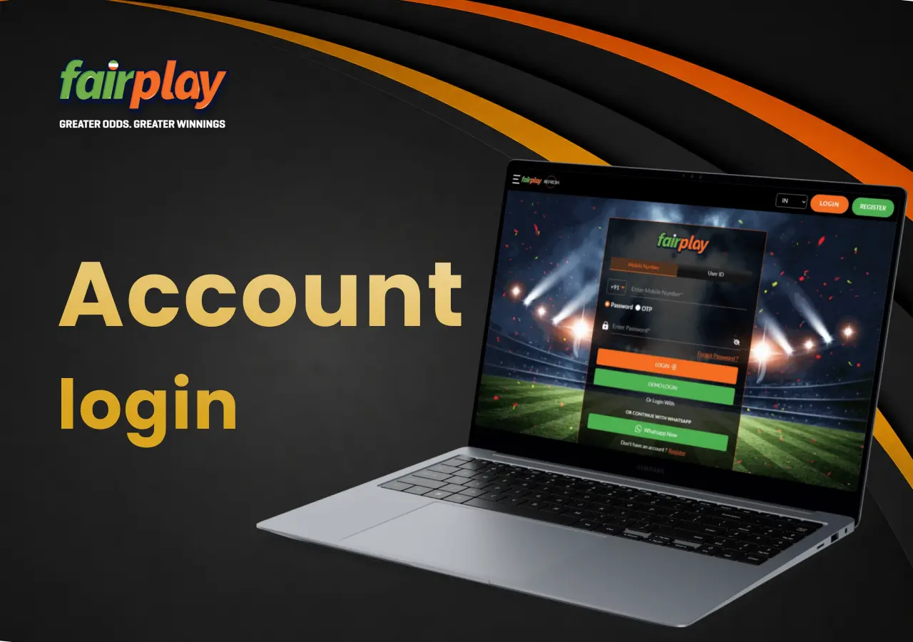 Laptop showing the FairPlay account login screen